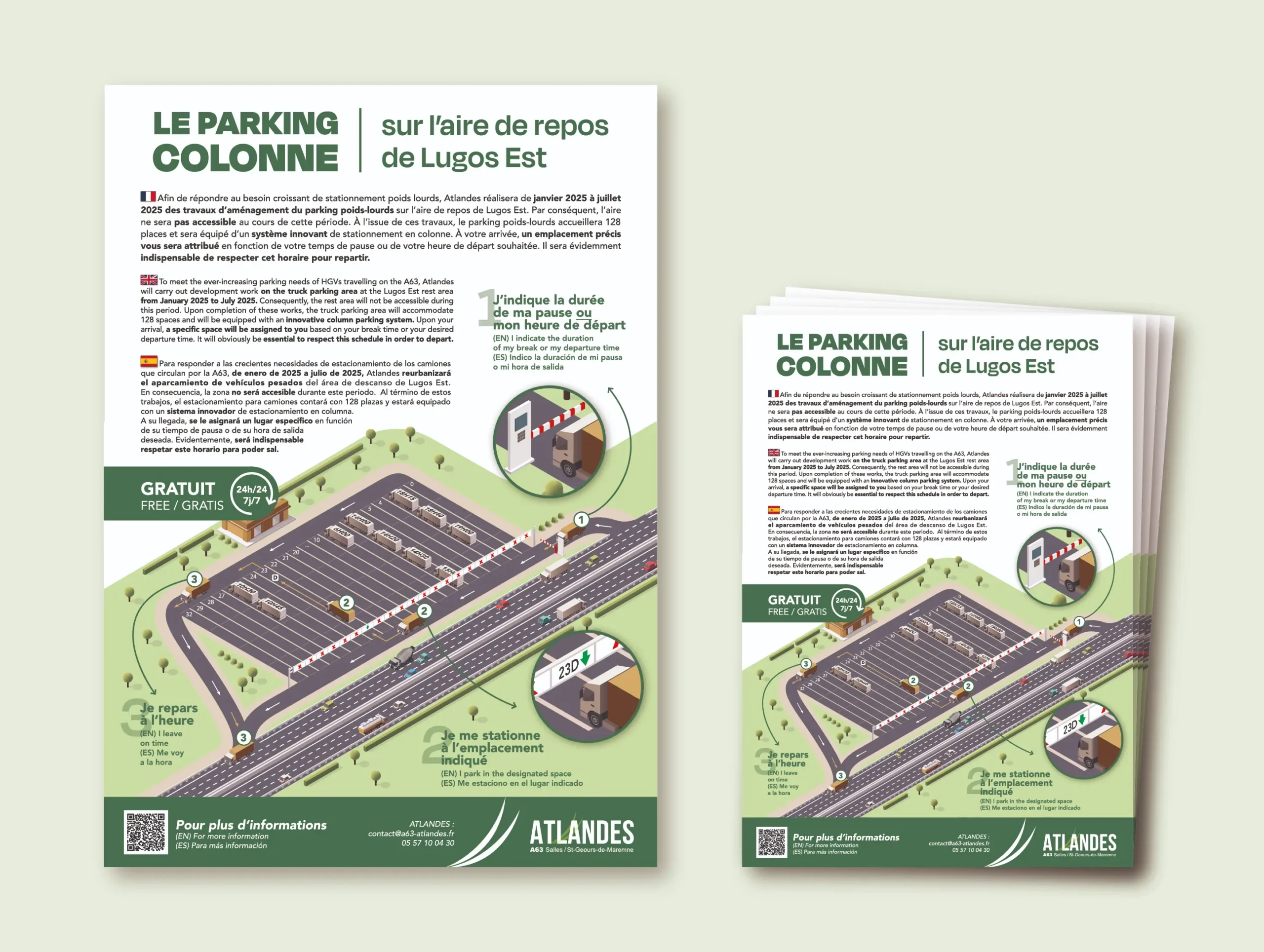 Affiche et flyers sur le nouveau parking en colonne de Lugos